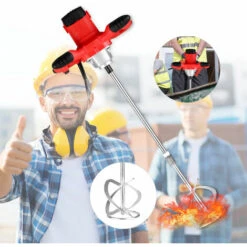 HAPPYSHOPPING 2100W Elektrischer Zementmischer Rührer 6-Gang-Handbetonmischer Für Mörser Farbe Schlamm Fugenmörtel 800 U / Min EU-Stecker,EU-Stecker, Rot -Werkzeuge für Rohbau & Beton Verkäufe 37037143 5