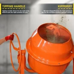 TIMBERTECH® Betonmischer - 140L, 550 W, Mit Handrad, 2 Räder, Elektrisch, Stahl, Orange/Schwarz - Mörtelmischer, Zementmischer, Mischer, Mischmaschine, Betonmischmaschine -Werkzeuge für Rohbau & Beton Verkäufe 66808801 5